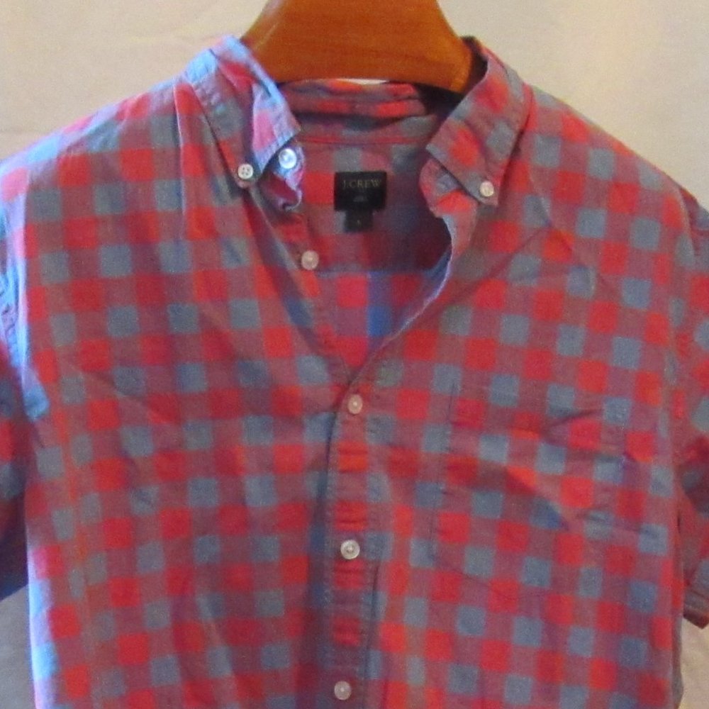 J Crew Factory Blue/Red Plaid Short Sleeve Button Down 100% Cotton EUC